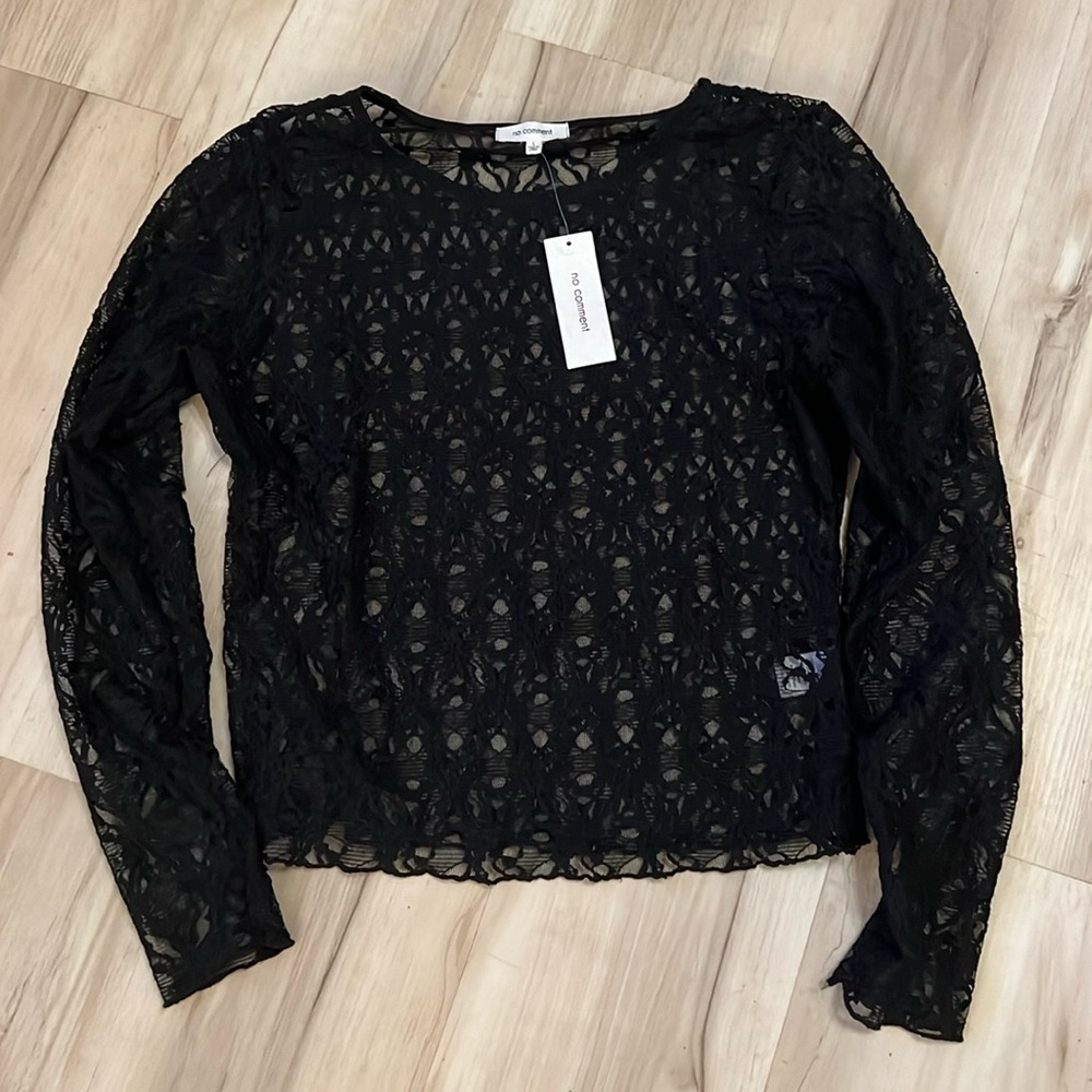No comment, black lace, shear, size L, new with tags
